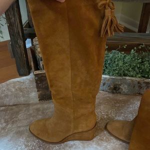 Antonio Melani Maesyn Oiled Tail Leather Wedge Boots Bow Tassel Size 9 Womens